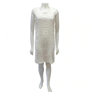Katherine Barclay White Crochet Lace  Sleeveless Midi Dress Size 12